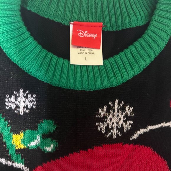 Disney Mickey Mouse Christmas Sweater Festive Design Green Sleeves - Mens Large - Picture 3 of 9